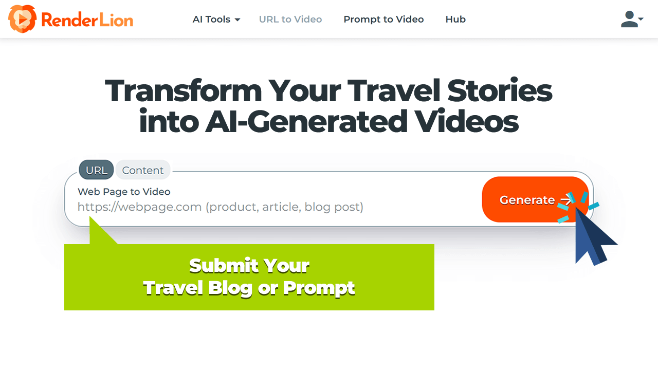 Input blog URL or prompt to start creating travel video