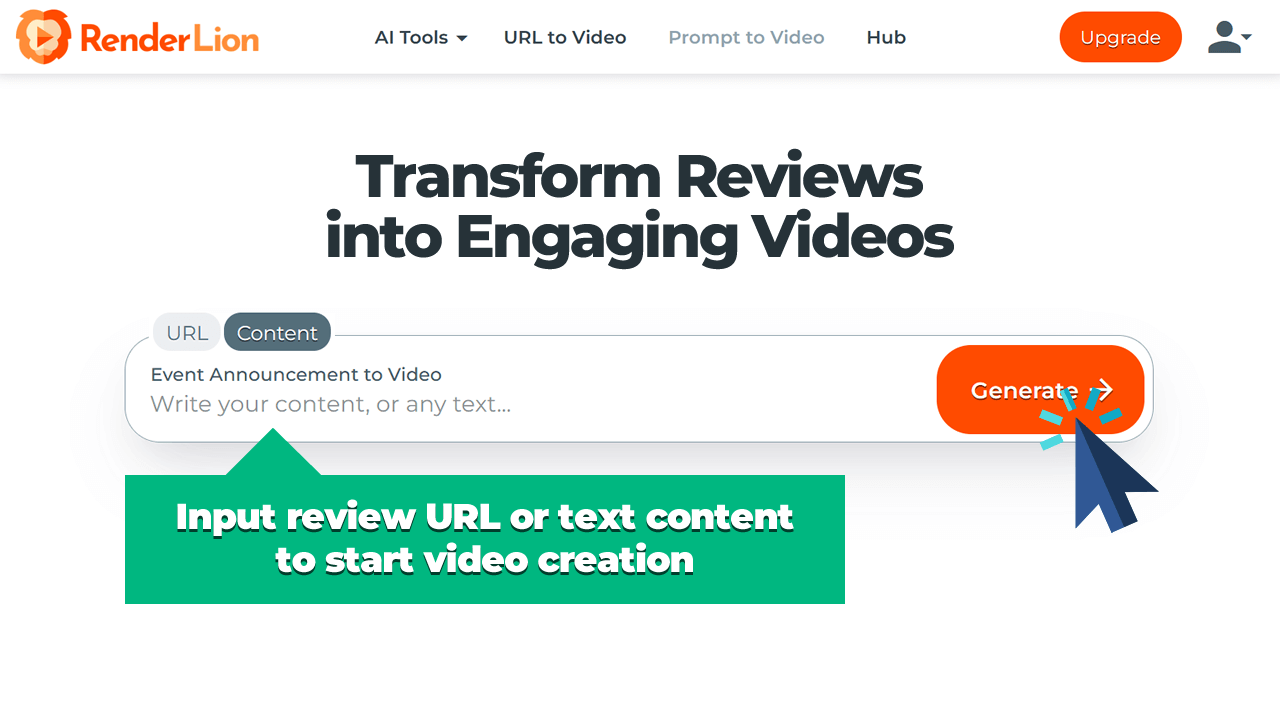 Input review URL or text prompt to start video creation