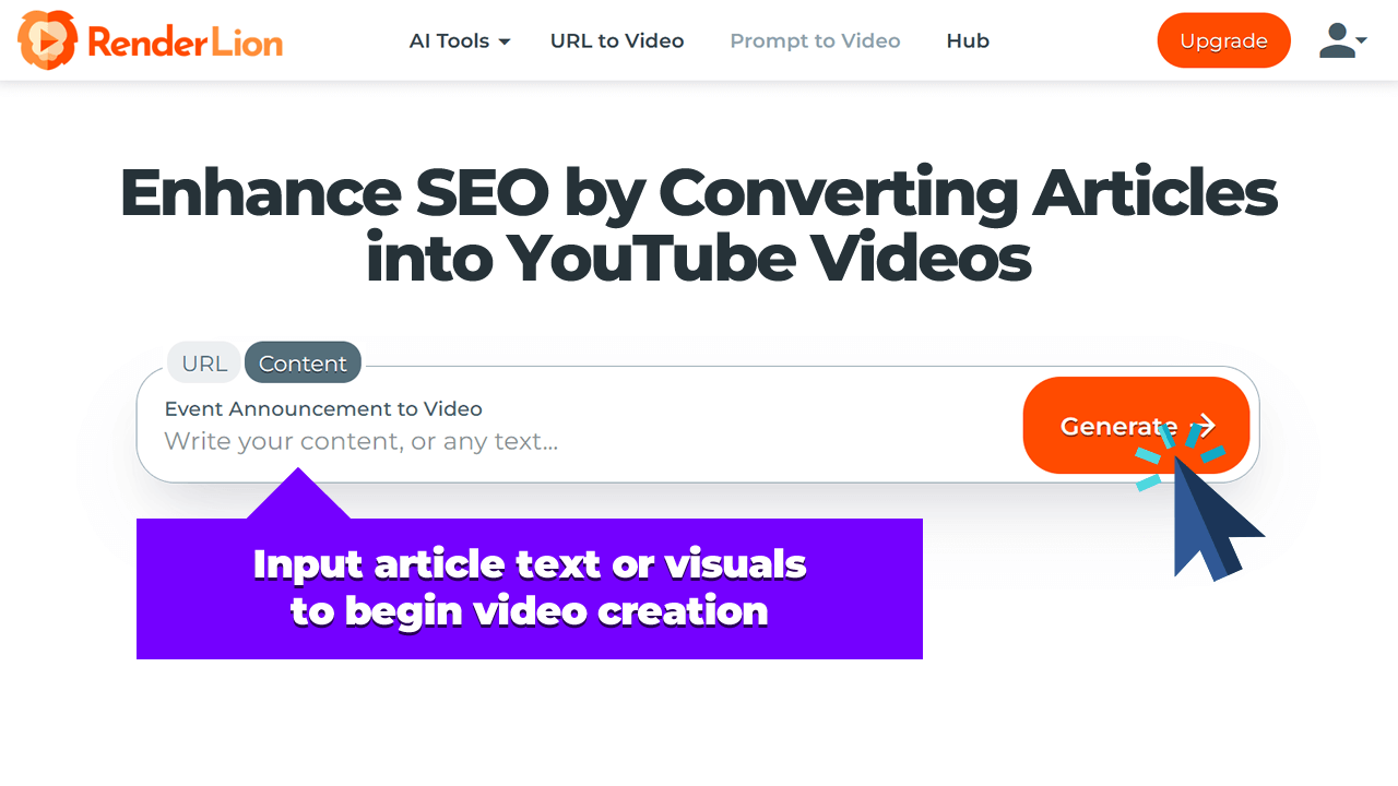 Input article text or visuals to begin video creation