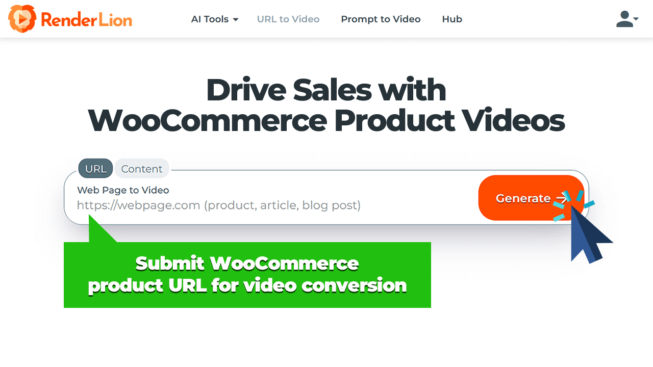 Submit WooCommerce product page URL for video conversion