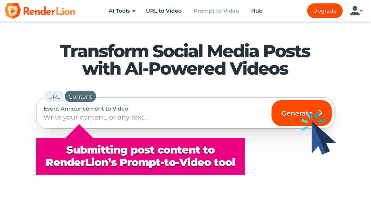 Submitting post content with RenderLion's Prompt-to-Video tool