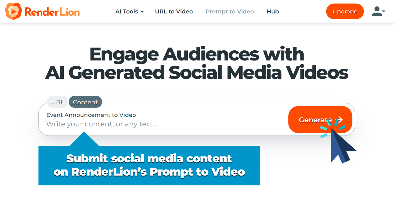 Submitting social media content on RenderLion's Prompt to Video