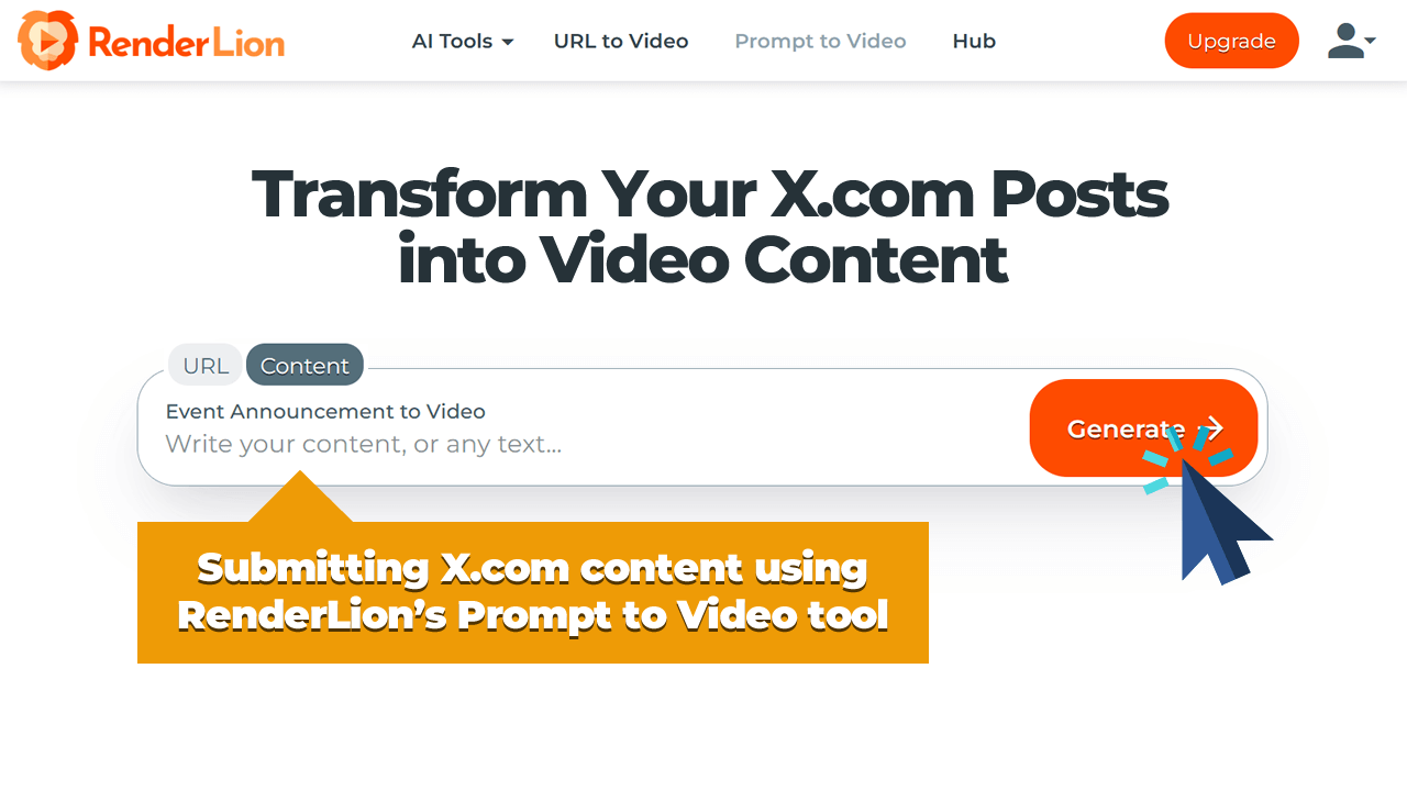 Submitting X.com content using RenderLion's Prompt to Video tool