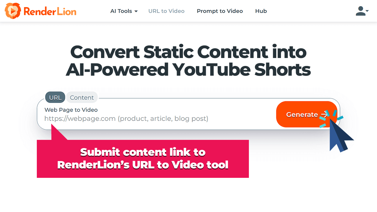 Submit content link to RenderLion's URL to Video tool