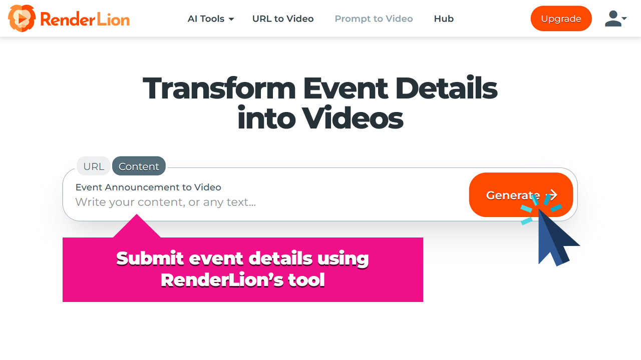 Submit event details using RenderLion's tool