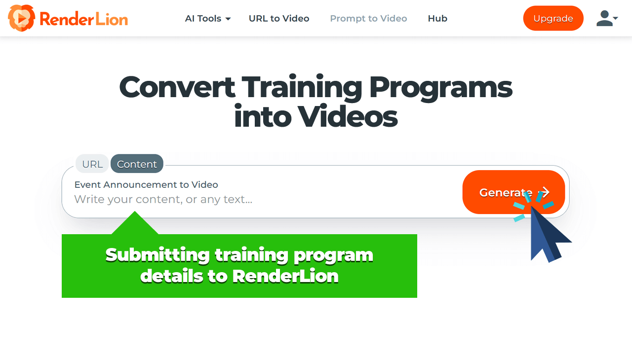 Submitting training program details to RenderLion