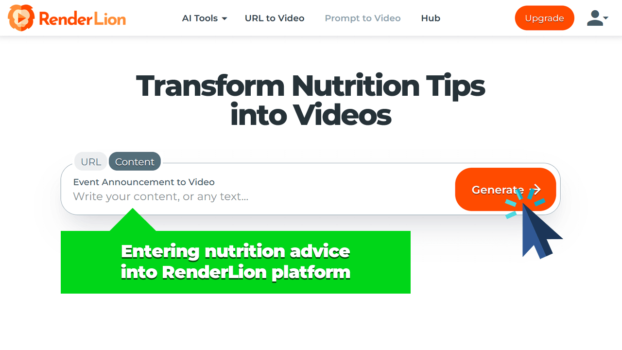 Entering nutrition advice into RenderLion platform